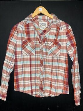 Signature Levi Strauss company Plaid Button-Down in Rust, Light Blue & White